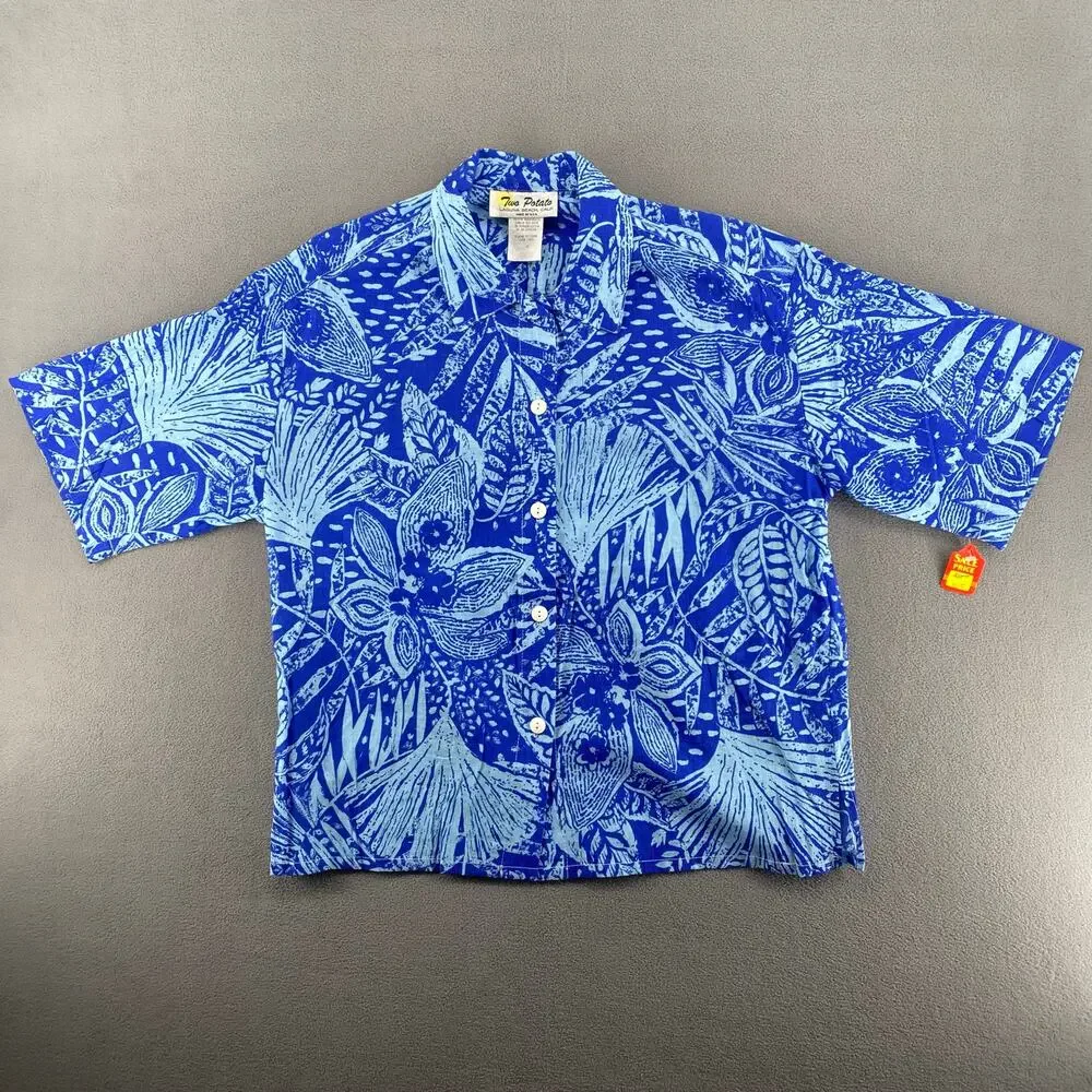 Vtg NOS 80s 90s Two Potato Resortwear Matching Vacation Set Botanical Print Blue